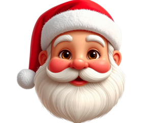 Realistic Santa Claus Emoji with Rosy Cheeks and Red Hat, Front View, isolated on transparent background PNG