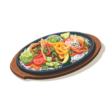 sizzling fajitas dish on wooden plate clip art preview