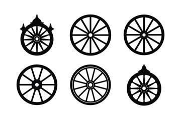 Fototapeta premium chariot wheel bundle set linocut style silhouette vector illustration on white background