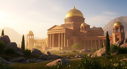 Ancient Golden Temple in Valley.