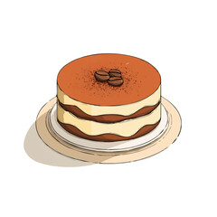 Flat 2D Tiramisu Cake vector illustration, icon graphic on white background