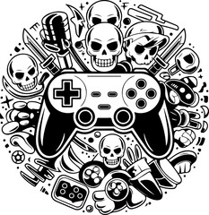 Gamer Skull Vector &ndash; Gaming Controller with Skull Art Design