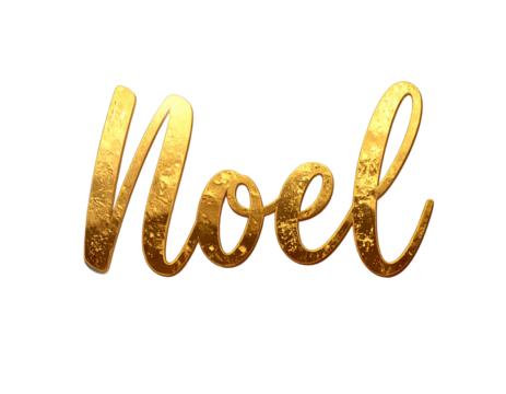 Realistic Hand-Lettered “Noel” Word Art with Gold Foil Texture, Front View, isolated on transparent background PNG