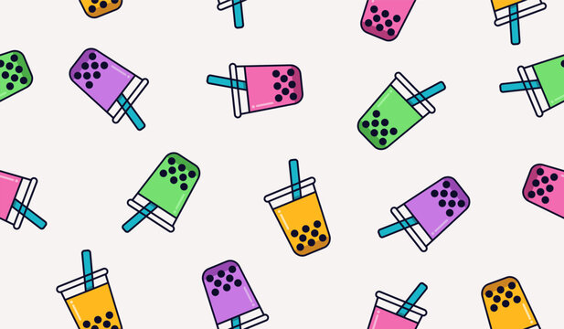 Fototapeta Cutest bubble tea pattern background vector design