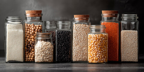 Minimalist Glass Jars with Variety of Grains