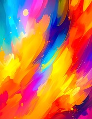 Vibrant abstract painting with bold, swirling colors