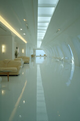 futuristic interior where buttons on walls vanish showcasing seamless interface for voice and gesture control