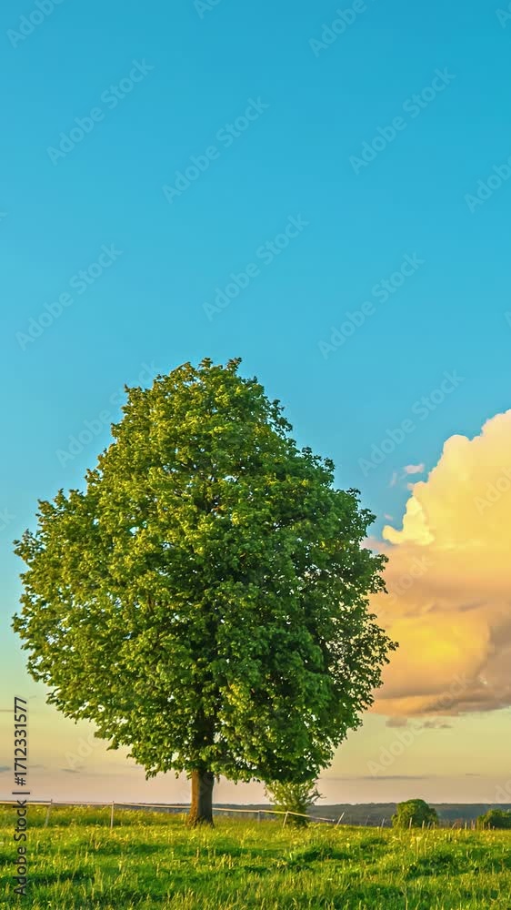 Wall mural timelapse shot of an idle tree during daytime in a field.