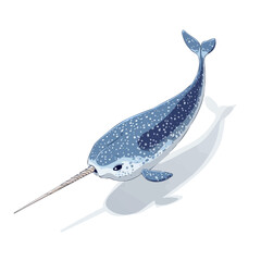 Minimal 2D flat vector of a Narwhal, icon-style illustration on a white background © Alex