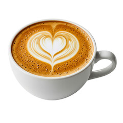 Latte art heart in a cup, isolated on transparent background
