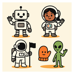 Robots, Astronaut & Aliens — Cute Space Characters Set