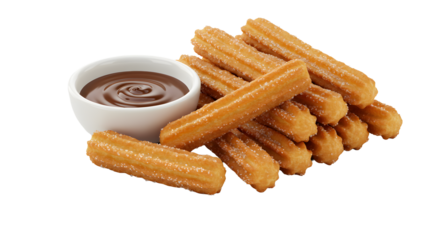 A delicious plate of churros with a side of chocolate sauce, perfect for a sweet treat