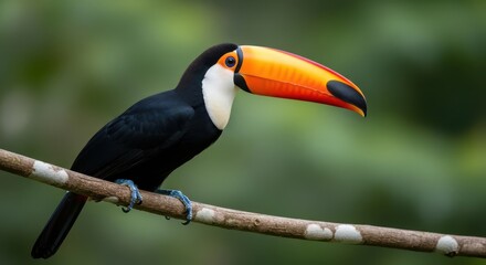 Amazing Toucan Bird Perched on Tree Branch Rainforest Habitat