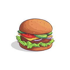 Flat 2D Veggie Burger vector illustration, icon graphic on white background