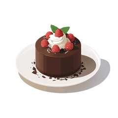 Chocolate Mousse Cake, 2D flat vector illustration in icon style, isolated on a white background