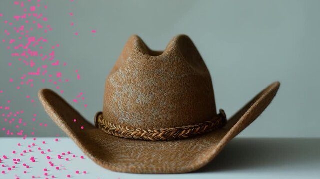 A classic western-style hat with intricate braid details on the brim, perfect for country-themed scenes or Western-inspired designs