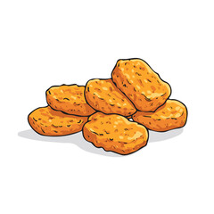 Chicken Nuggets, 2D flat vector illustration in icon style, isolated on a white background