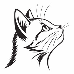 Cat peaking head vector design. Peaking cat head silhouette black and white. Peaking cat logo, icon.
