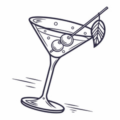 Martini Line icon, Sketch Design, Pixel perfect, Editable stroke. Logo, Sign, Symbol. Alcohol, Bar, Champagne, Cocktail.