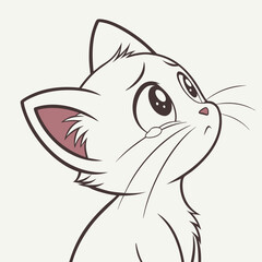 Crying Cat: A simple, yet emotionally charged illustration of a white kitten expressing sadness through tears, capturing a moment of vulnerability and heartache.