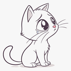 Crying Cat: A simple, yet emotionally charged illustration of a white kitten expressing sadness through tears, capturing a moment of vulnerability and heartache.