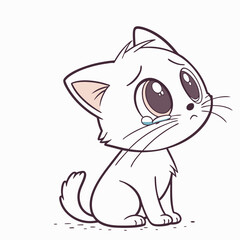 Crying Cat: A simple, yet emotionally charged illustration of a white kitten expressing sadness through tears, capturing a moment of vulnerability and heartache.