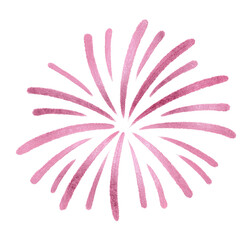Festive fireworks painted on paper with pink paint, isolated on transparent background. Shiny pink sparkle.