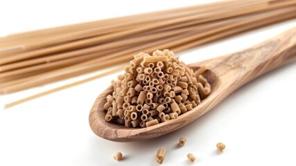 A wooden spoon filled with various types of pasta and noodles, great for food or cooking related content