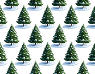 Fototapeta premium Realistic Pine Christmas Tree Pattern with Snow Accents, Seamless Repeat, isolated on transparent background PNG
