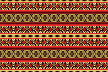 Seamless traditional geometric pattern with ethnic style in red, yellow, and black tones. Perfect for fabric, textile, wallpaper, and decorative design.
