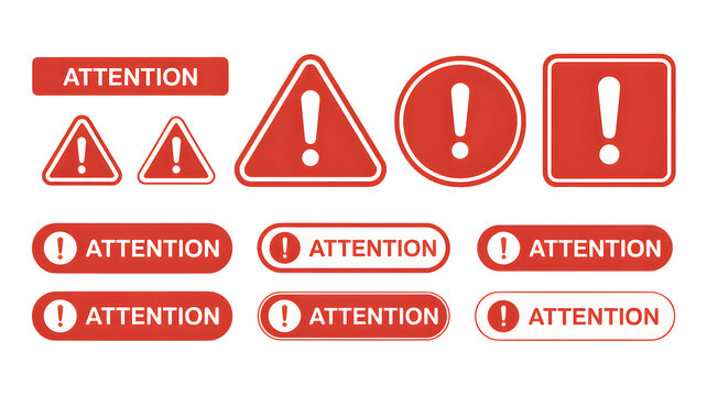 Urgent attention alerts and warning signs collection, essential for immediate notifications and safety