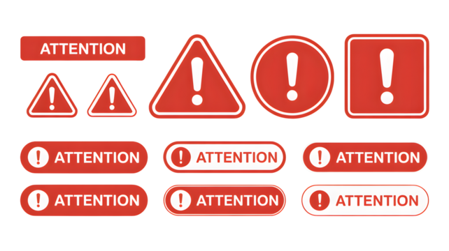 Urgent attention alerts and warning signs collection, essential for immediate notifications and safety