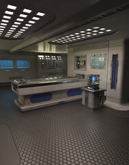 Science Fiction Spaceship or Space Station Medical Facility, 3d digitally rendered illustration