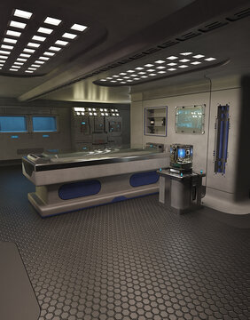Science Fiction Spaceship or Space Station Medical Facility, 3d digitally rendered illustration