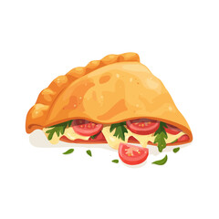 2D flat vector graphic of a Calzone in icon style, isolated on white background