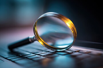 Magnifying Glass on Laptop Keyboard - Technology and Search.