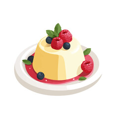 Panna Cotta, 2D flat vector illustration in icon style, isolated on a white background