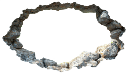 A detailed cutout of a rock tunnel or cave entrance isolated on transparent background perfect for your creative projects and designs.