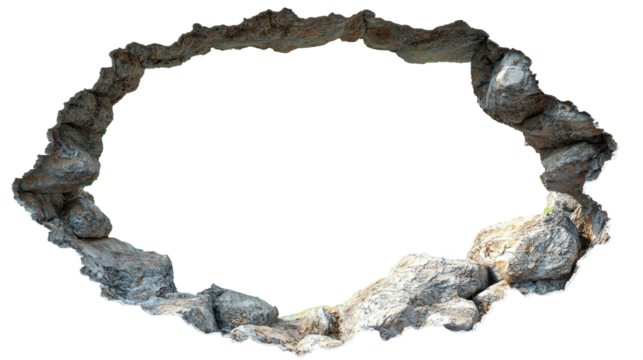 A detailed cutout of a rock tunnel or cave entrance isolated on transparent background perfect for your creative projects and designs.