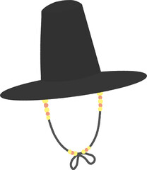 Korean Traditional Gat Hat with Yellow and Red Beads – Joseon Era Black Hat Illustration