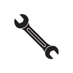 Black silhouette of a wrench tool, isolated on white background technology background