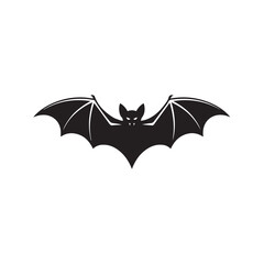 Silhouette of a bat with outstretched wings, isolated on a white background, representing halloween and darkness technology background