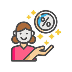 Woman Offer Discount Percentage Icon