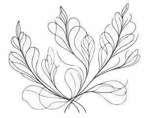 Continuous Line Drawing of Intertwined Floral Elements, Botanical Illustration with Delicate Leaves and Flowing Stems for Elegant Invitations and Feminine Branding.