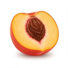 Close Up of a Halved Peach with Red Skin and Yellow Interior on White