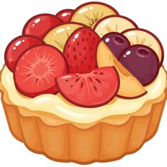 Delicious Fruit Tart with Strawberries Kiwi and Berries on Beige Cream Crust