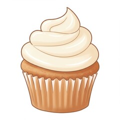Single Delicious Vanilla Cupcake with White Frosting in Paper Wrapper Illustration