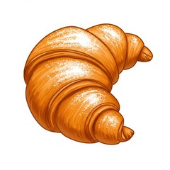 Powdered Sugar Topped Golden Brown Croissant Pastry on White Background Vector Graphic