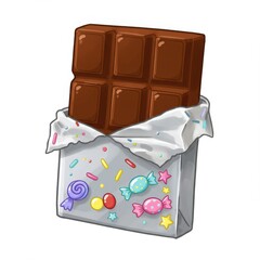 Pixel Art Chocolate Bar with Colorful Candy Decoration on White Background