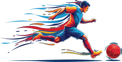 Energetic soccer player kicking the ball with dynamic motion trails, showcasing athletic skill and speed